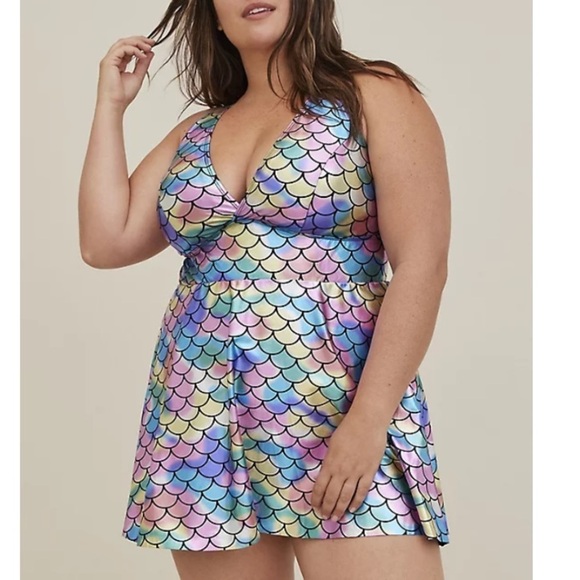 TORRID NWT MID LENGTH SWIM DRESS - MERMAID - Picture 1 of 5